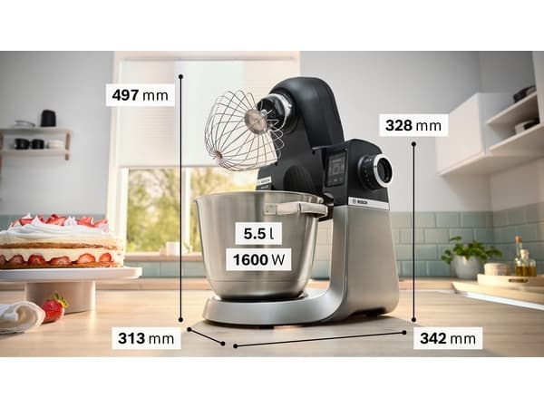 Bosch Serie 6 MUMS6ZS00, 5,5 l, Svart, Rostfritt stål, Rotations-, 1,1 m, Rostfritt stål, 1600 W