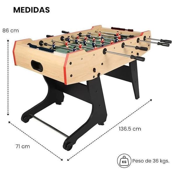 DEVESSPORT hopfällbar fotboll - Brun - MDF - Vuxen - 122 x 60,5 x 82 cm