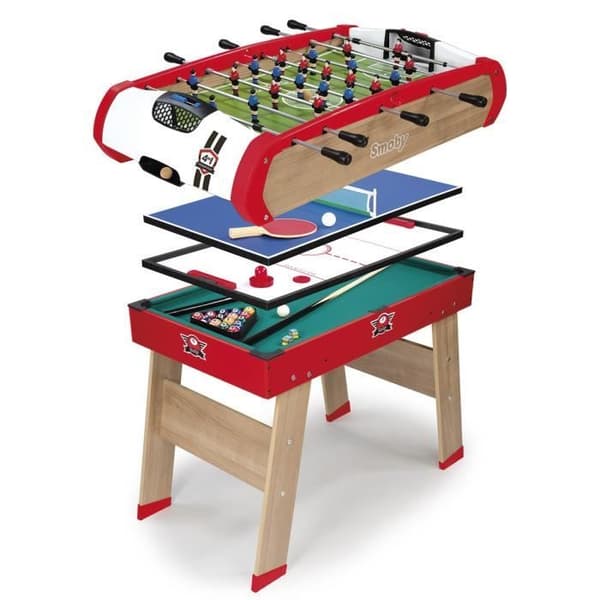Smoby - Babyfoot Powerplay 4 i 1 - Babyfoot, biljard, shuffleboard och pingpong - 120x90x86 - Från 8 år