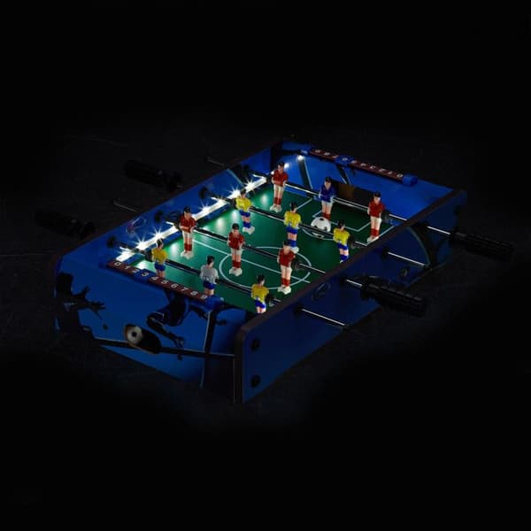 Relaxdays Bordtennisbord, LED-lampor, barn &amp; vuxna, 4 stångar, 2 bollar ingår, mini fotbollsspel, blå