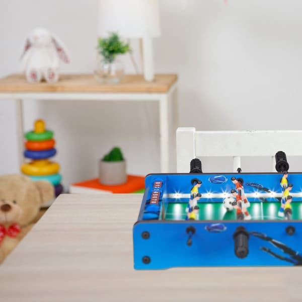 Relaxdays Bordtennisbord, LED-lampor, barn &amp; vuxna, 4 stångar, 2 bollar ingår, mini fotbollsspel, blå
