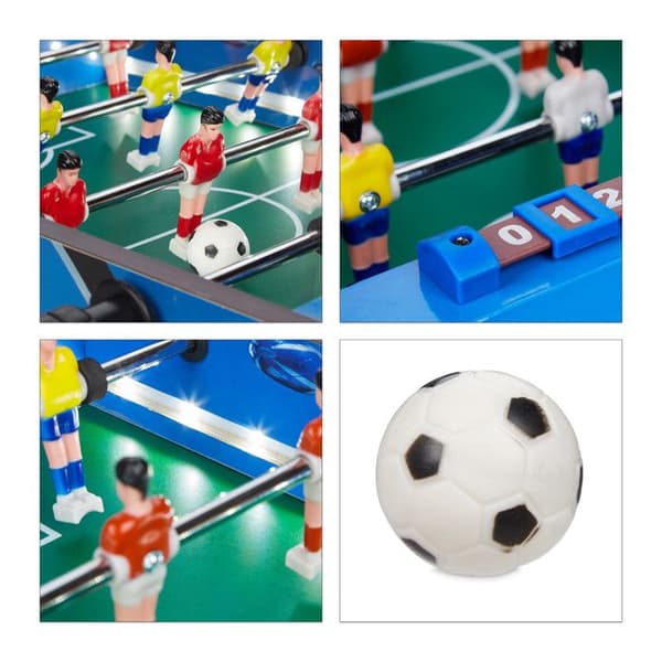 Relaxdays Bordtennisbord, LED-lampor, barn &amp; vuxna, 4 stångar, 2 bollar ingår, mini fotbollsspel, blå