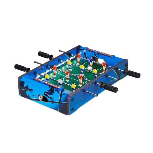 Relaxdays Bordtennisbord, LED-lampor, barn &amp; vuxna, 4 stångar, 2 bollar ingår, mini fotbollsspel, blå