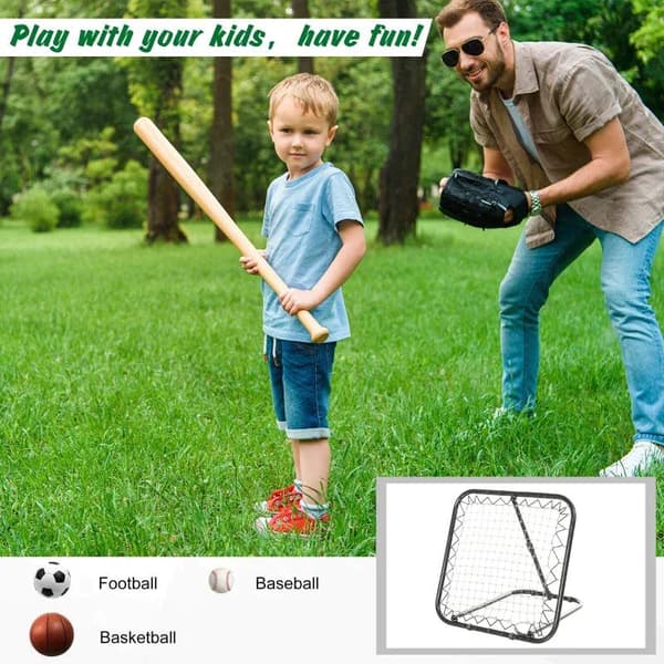 Rootz Rebounder Net - Football Rebounder Net - Foldbart Kickback Goal - Rebound Wall Net - Justerbar - Sort - 78 x 84 x 65-78 cm