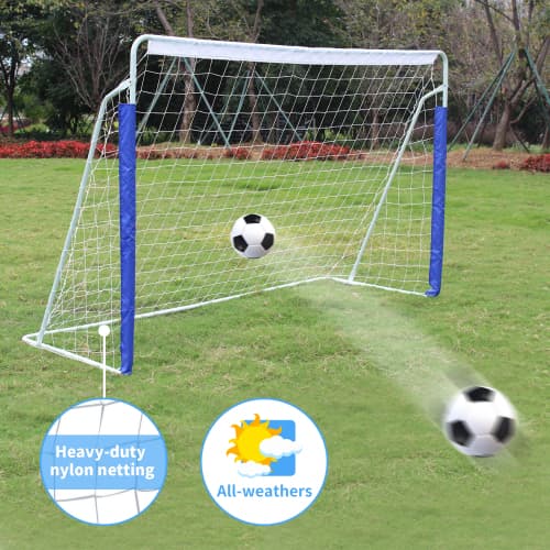 243,8 cm x 152,4 cm fodboldmål i baghaven, bærbart net, sammenklappelig metalbase, hurtigt samlet fodboldnet til indendørs og udendørs træning