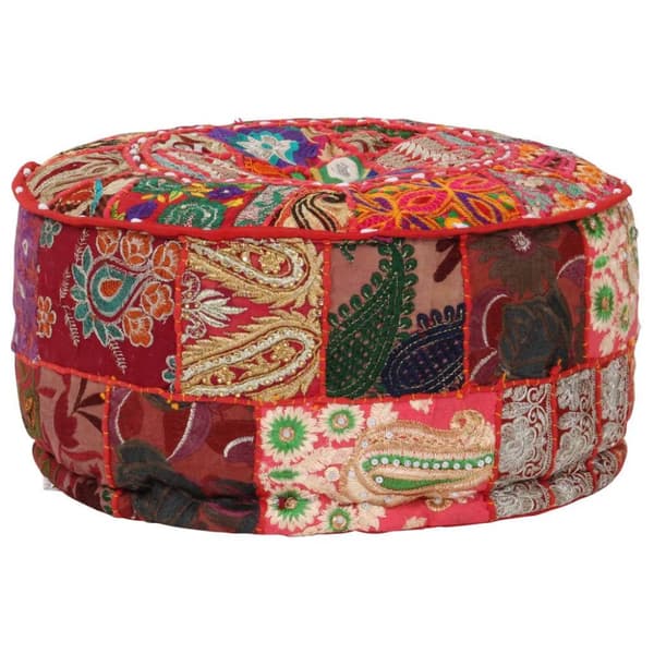 vidaXL puffe med patchwork rund bomuld håndlavet 40 x 20 cm rød