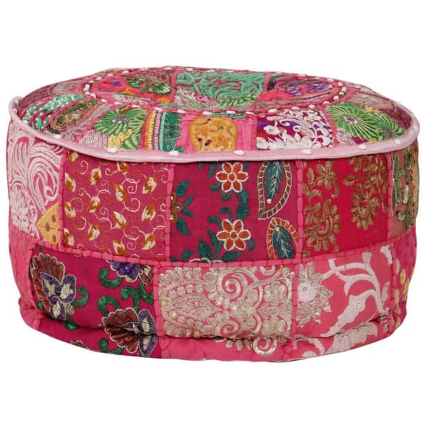vidaXL Sittpuff med lappmönster rund bomull handgjord 40x20 cm rosa