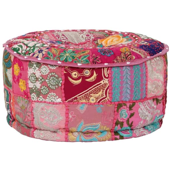 vidaXL Sittpuff med lappmönster rund bomull handgjord 40x20 cm rosa