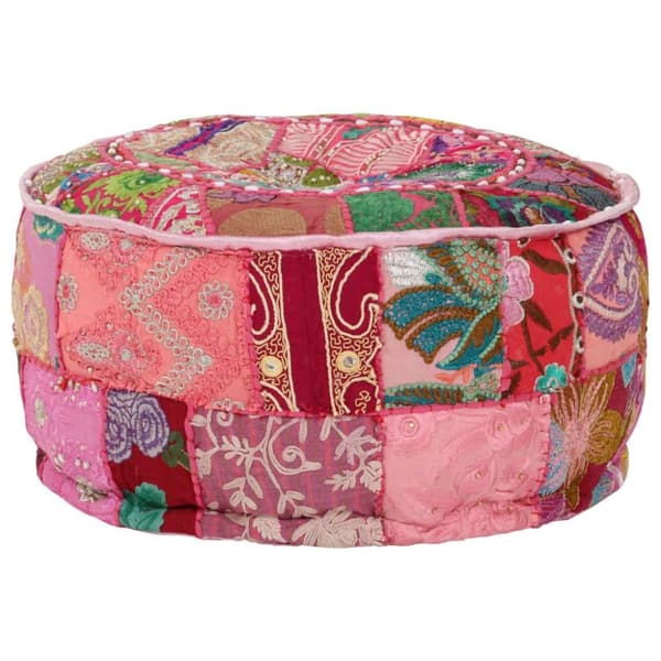 vidaXL Sittpuff med lappmönster rund bomull handgjord 40x20 cm rosa