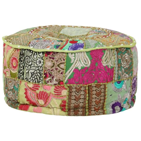 vidaXL Sittpuff med lappmönster rund bomull handgjord 40x20 cm grön