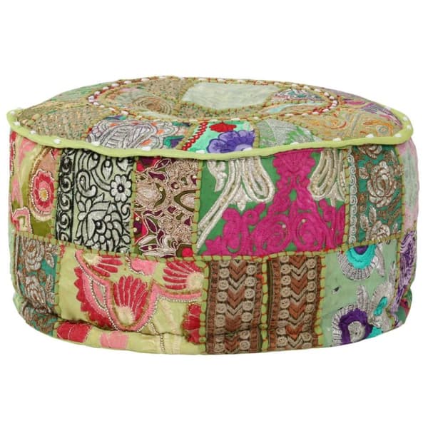 vidaXL Sittpuff med lappmönster rund bomull handgjord 40x20 cm grön