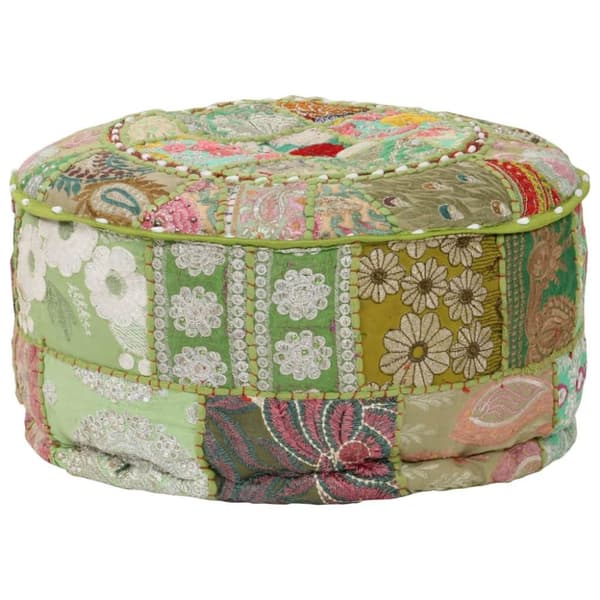 vidaXL Sittpuff med lappmönster rund bomull handgjord 40x20 cm grön