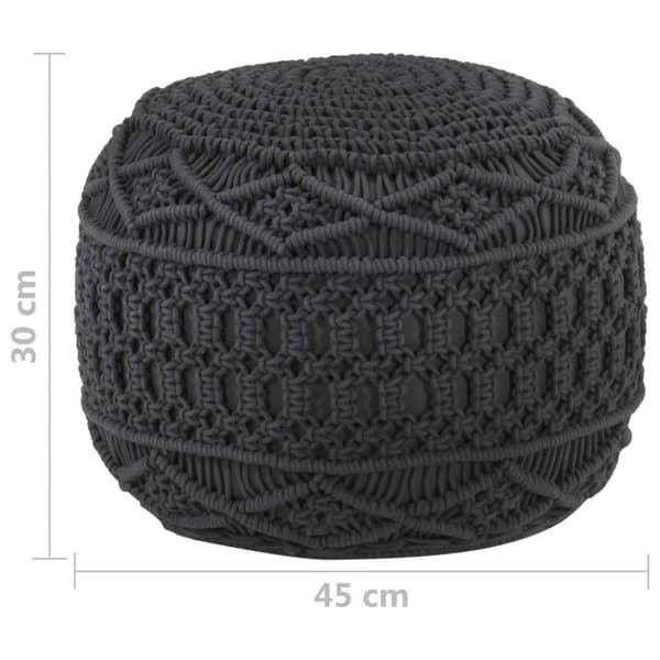 vidaXL Handgjord sittpuff makramé antracit 45x30 cm bomull