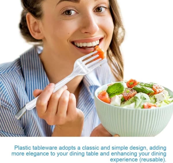 Paket med 100 stycken Plastbestick Plastgafflar Plastgafflar Festservis Återanvändbar plastgaffel Tårtgafflar