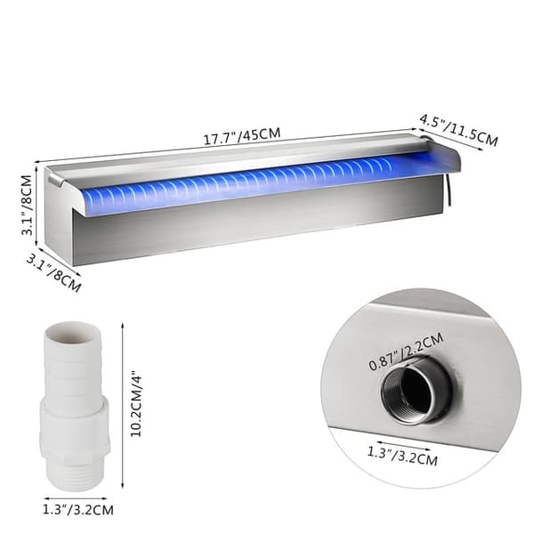 Pool Fontän Vattenfall med Ljus - 304 Rostfritt Stål, LED-Strip Ljus, Fjärrkontroll - Hållbar & Dekorativ SWLED450