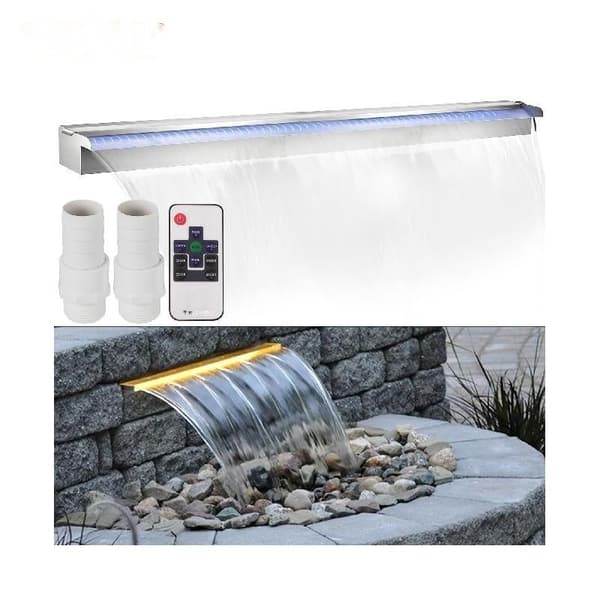 Pool Fontän Vattenfall med Ljus - 304 Rostfritt Stål, LED-Strip Ljus, Fjärrkontroll - Hållbar & Dekorativ