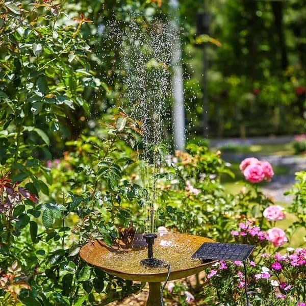 Lollanda Solcellsdriven fontän – solvattenpump med 6 munstycken, för fågelbad, fiskdamm och trädgård