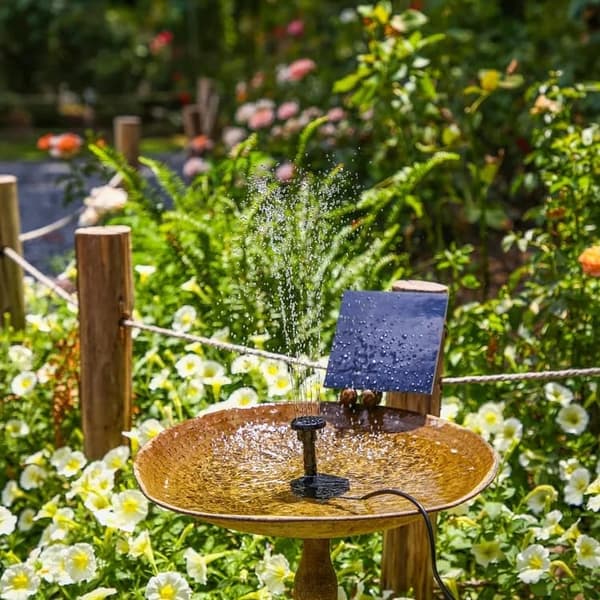 Lollanda Solcellsdriven fontän – solvattenpump med 6 munstycken, för fågelbad, fiskdamm och trädgård
