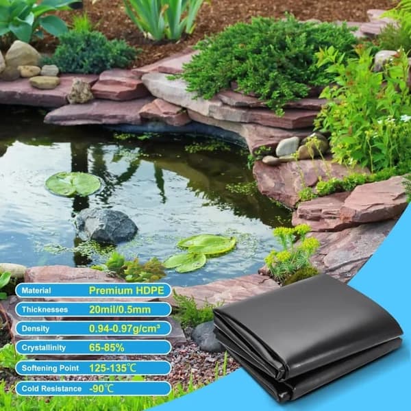 Lollanda Svart HDPE Pond Liner – Tjock och UV-beständig Fiskdamm Membran för Utomhus Fiskdammar och Dammanläggningar