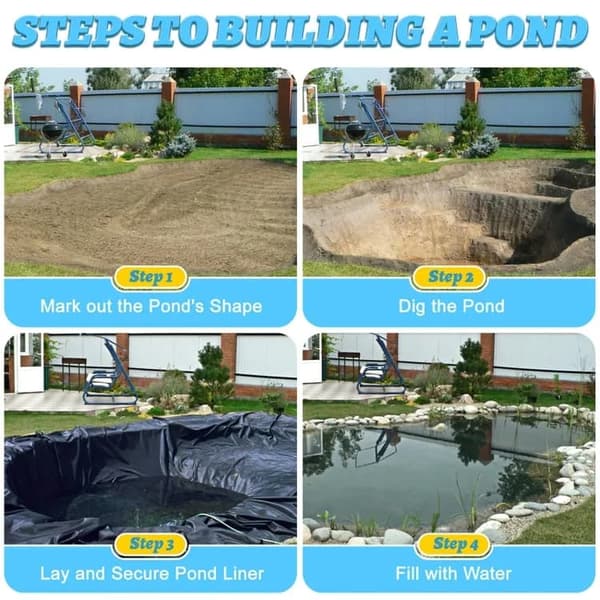 Lollanda Svart HDPE Pond Liner – Tjock och UV-beständig Fiskdamm Membran för Utomhus Fiskdammar och Dammanläggningar