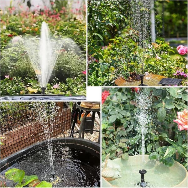 Vattenfontän med solceller och 6 sprinklerhuvuden Munstycken-Sol Fontänpump