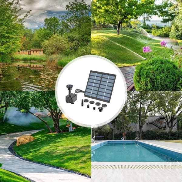 Vattenfontän med solceller och 6 sprinklerhuvuden Munstycken-Sol Fontänpump