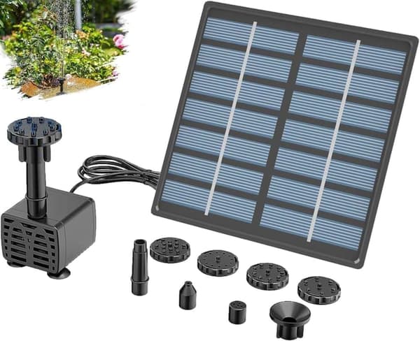 Vattenfontän med solceller och 6 sprinklerhuvuden Munstycken-Sol Fontänpump