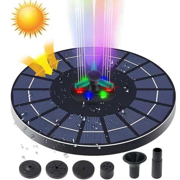 OBOSOE Solar Springvand 23 cm med LED – Vandfontæne/Soldrevet Udendørs Sort