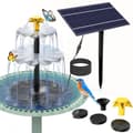 Miniatyrbild 1 av 9: Solcellsfontän för Trädgård – Fågelbadfontän med 3-lagers Vattenfall, 4 Munstycken & DIY Vattenfunktion