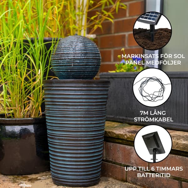 Vattensten av Resin för Trädgård Dekoration Fontän Patio Grå Sfär Fristående Rund Vattenpump Solcell Modern Vattenfall Steneffekt 6 Timmars Batteri
