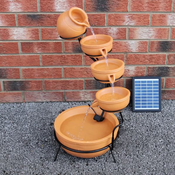Springvandskåle med Solcelle - Terracotta | Have Dekoration