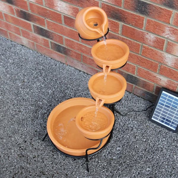 Springvandskåle med Solcelle - Terracotta | Have Dekoration