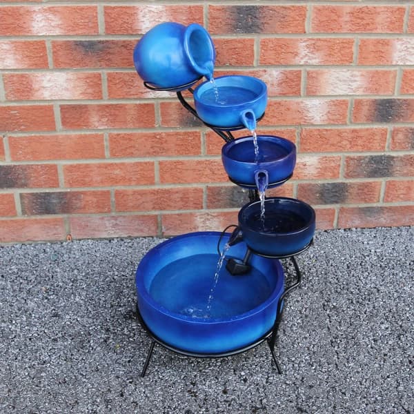 Blue 4 Tier Spilling Bowls Water Feature | Decorative Fountain
