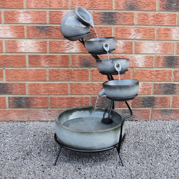 Grey 4 Tier Spilling Bowls Water Feature | Decorative Fountain