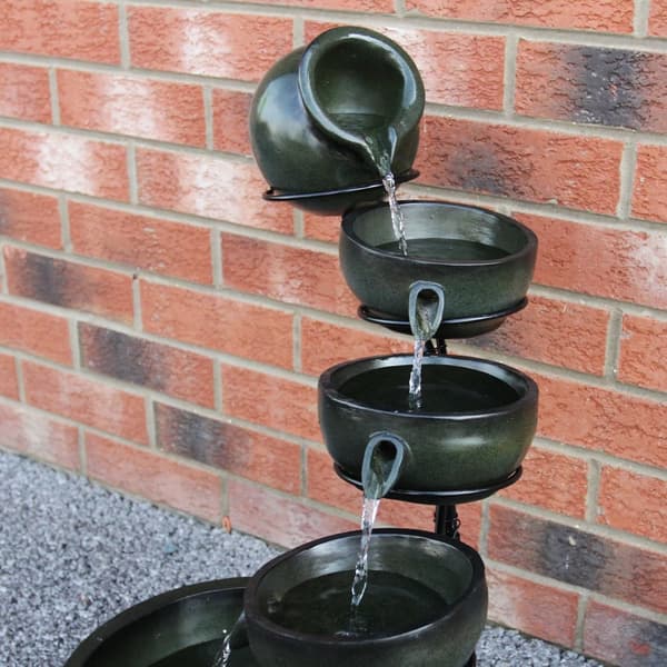 Green 4 Tier Spilling Bowls Water Feature | Decorative Fountain