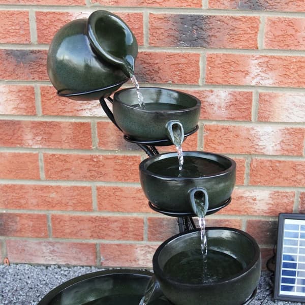 Green 4 Tier Spilling Bowls Water Feature | Decorative Fountain