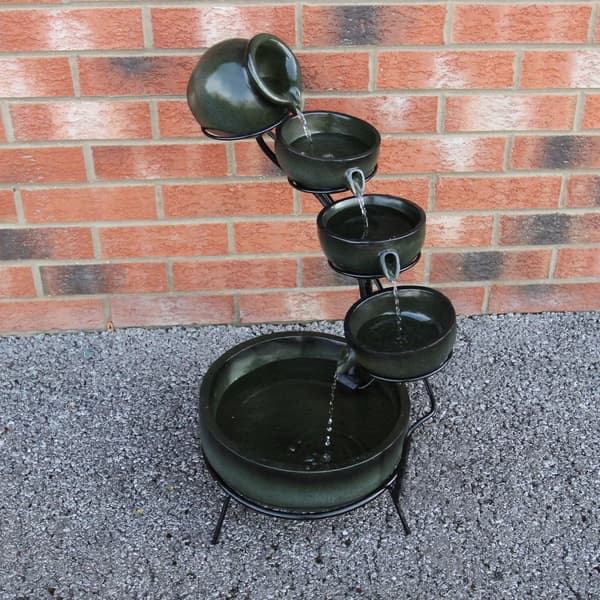 Green 4 Tier Spilling Bowls Water Feature | Decorative Fountain