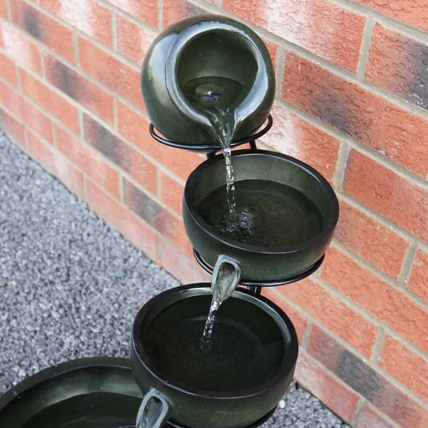 Green 4 Tier Spilling Bowls Water Feature | Decorative Fountain