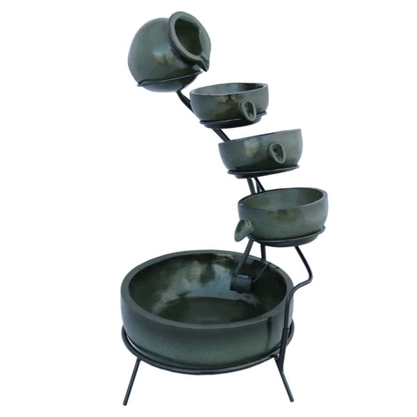 Green 4 Tier Spilling Bowls Water Feature | Decorative Fountain