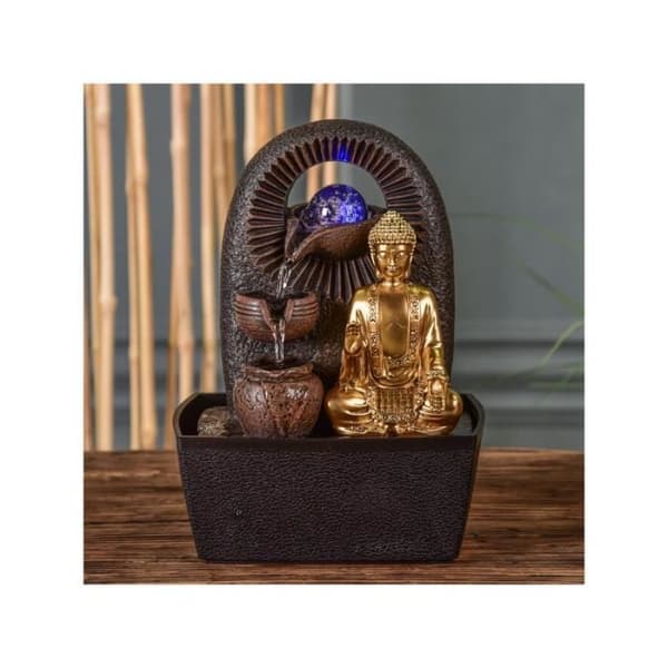 Fontän - Buddha Bhava - L 15 x l 20 x H 25 cm - Kaskadflöde - LED - Resin
