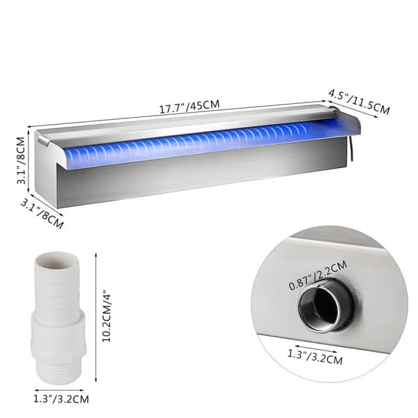 45x 11,5 x 8cm dekorativ rektangulär poolfontän med färgskiftande LED-remsljus/fjärrkontroll, konstant vattenflöde, lätt att installera