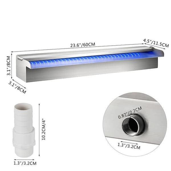 60cm lång dekorativ poolfontän med färgskiftande LED-remsljus/fjärrkontroll, slitstarkt material, konstant vattenflöde, lätt att installera