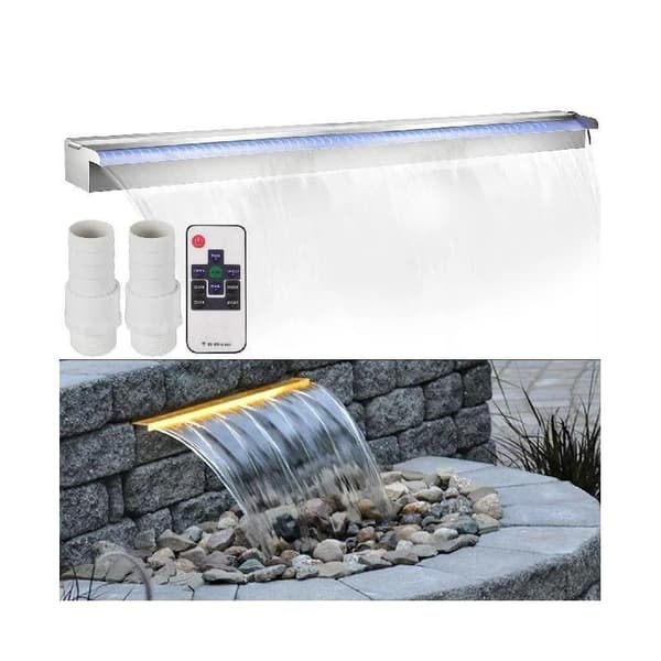60cm lång dekorativ poolfontän med färgskiftande LED-remsljus/fjärrkontroll, slitstarkt material, konstant vattenflöde, lätt att installera