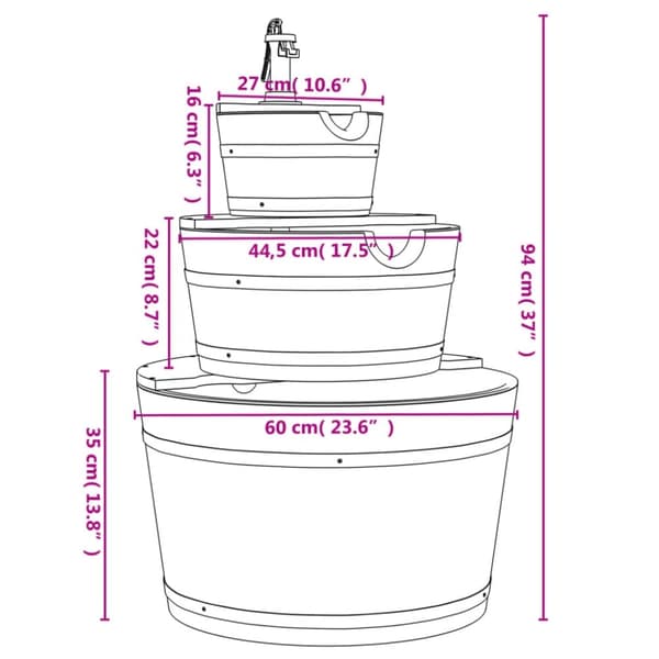 vidaXL Vattenfontän med pump 60x60x94 cm massivt granträ