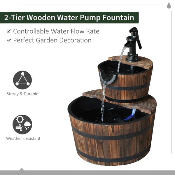 Rootz Træfontæne - Cascade Fountain - Havefontæne - Ornamental Fountain - Vandpumpefontæne - Mørkebrun - 44,5 x 44,5 x 58,5 cm