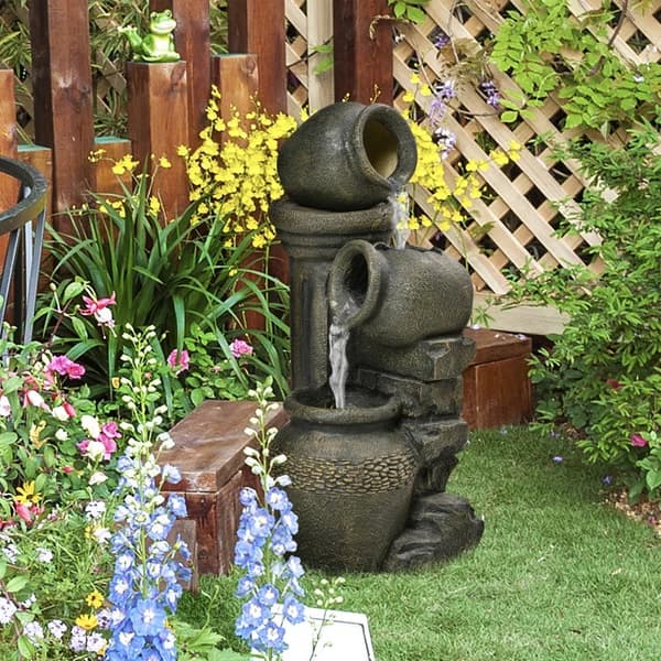 Rootz Fountain - Justerbar pump - Trädgårdsdekoration - Väderbeständig - Grå - 25cm x 24cm x 60cm