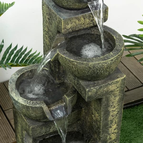 Rootz Fountain - 3 inställningar - Väderbeständig - Trädgårdsdekoration - Grå - 25cm x 24cm x 60cm