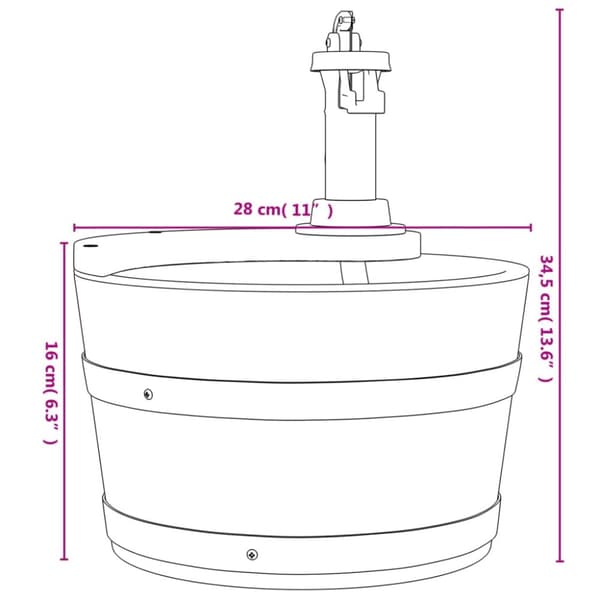 vidaXL Vattenfontän med pump 28x28x34,5 cm massivt granträ -  Fontäner