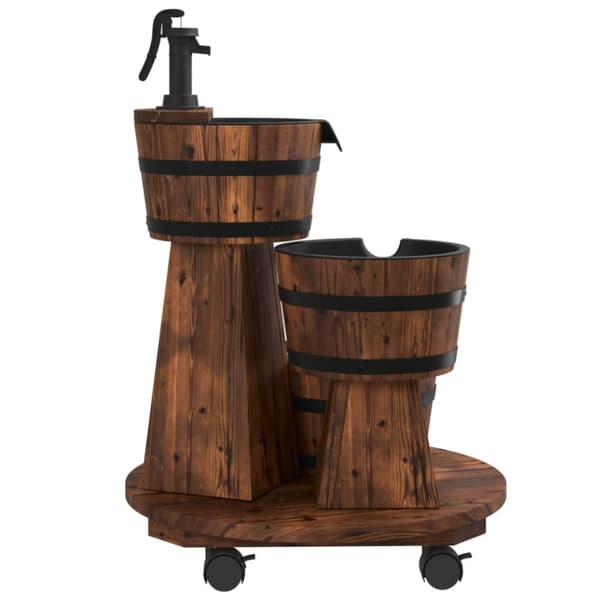 The Living Store Vattenfontän på hjul med pump 55x55x80 cm massivt granträ -  Fontäner