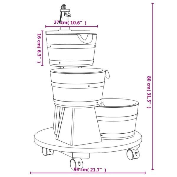The Living Store Vattenfontän på hjul med pump 55x55x80 cm massivt granträ -  Fontäner
